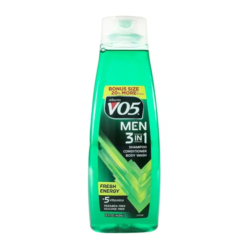 Alberto VO5 Hombres 3 en 1 Fresh Energy - Champú acondicionador y gel de baño 3 en 1 - con 5 aceites y 5 vitaminas - Aroma fresco y duradero - 15