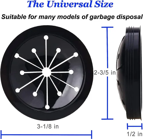 Miniatura 2 de 3 unidades de protectores contra salpicaduras de basura negros para fregadero, 3-1/8 pulgadas, tapones de drenaje de cocina multifunción para GE