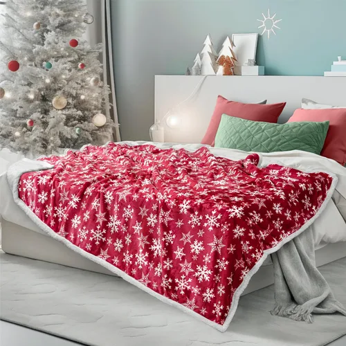 Miniatura 5 de PAVILIA - Manta de sherpa navideña con copos de nieve rojos, de felpa reversible ultrasuave, sherpa, 50 x 60 pulgadas, manta de invierno para sofá