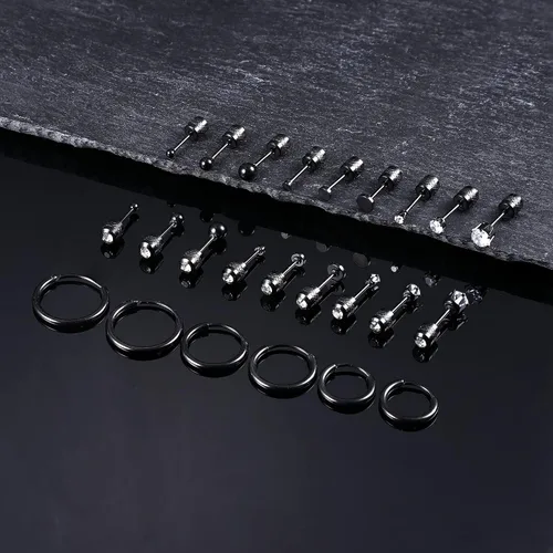 Miniatura 6 de LOYALLOOK Aretes tipo dormilona de acero quirúrgico con circonita cúbica para mujeres y hombres, chapados en oro de 14 quilates, aretes pequeños