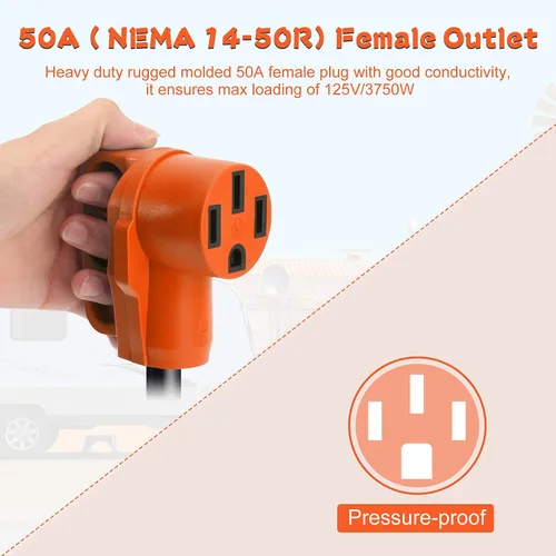 Miniatura 2 de Cable adaptador de RV macho de 30 amperios a hembra de 50 amperios de 12 pulgadas, adaptador eléctrico resistente con mango TT-30P macho a 14-50R