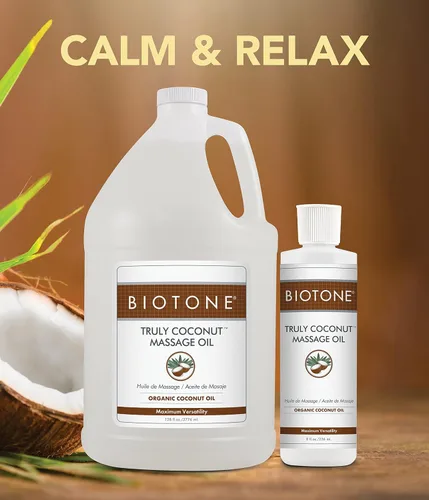 Miniatura 6 de BIOTONE Aceite de masaje de coco verdaderamente con aceite de coco orgánico, elimina la tensión y promueve la relajación profunda, ligero, versátil