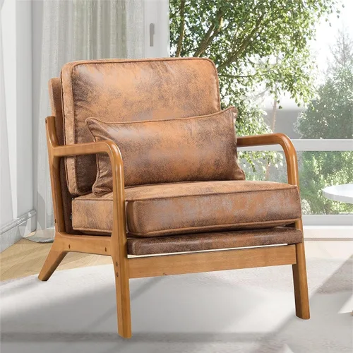 Miniatura 21 de Silla decorativa para sala de estar, sillón tapizado moderno de mediados de siglo con almohada, sillón de lectura, cómoda silla decorativa para Gris
