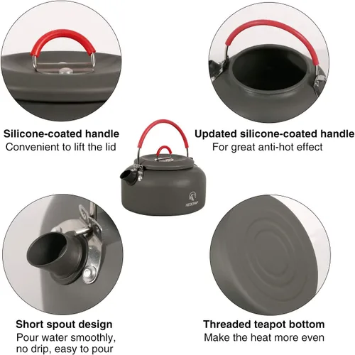 Miniatura 5 de REDCAMP Mini hervidor de agua al aire libre de 0.8L, olla de agua de aluminio con bolsa de transporte, caldera de té ligera compacta