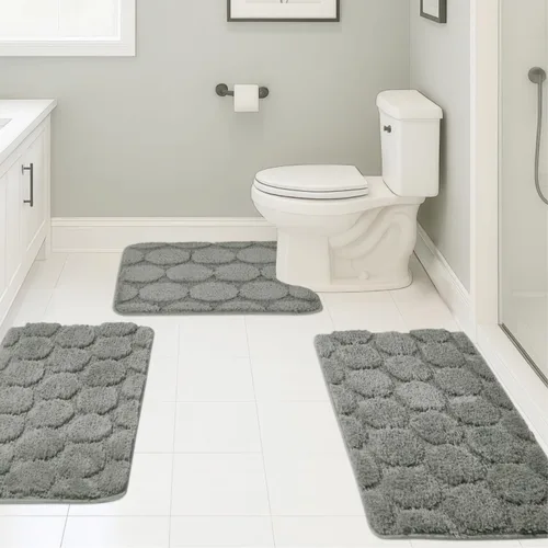 Miniatura 30 de Juego de 3 alfombras de baño suaves y absorbentes, peludas, suaves, antideslizantes, para ducha, bañera y bañera, lavables a máquina