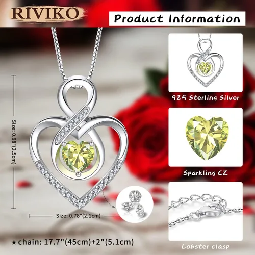 Miniatura 68 de RIVIKO Collar con símbolo de corazón infinito para mujer, plata de ley 925, delicado colgante de corazón para el día de San Valentín, día