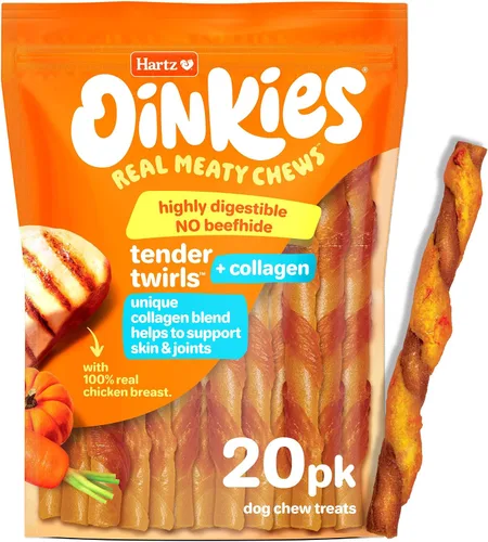 Miniatura 10 de Hartz Oinkies Tender Twists con pechuga de pollo real sin piel cruda para perros, masticables altamente digeribles para perros, 18