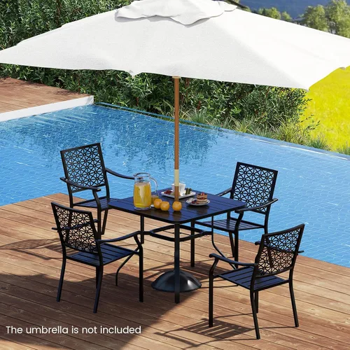 Miniatura 6 de Giantex Juego de 2 sillas apilables de comedor para patio, sillas de metal apilables para exteriores con reposabrazos, marco de acero reforzado