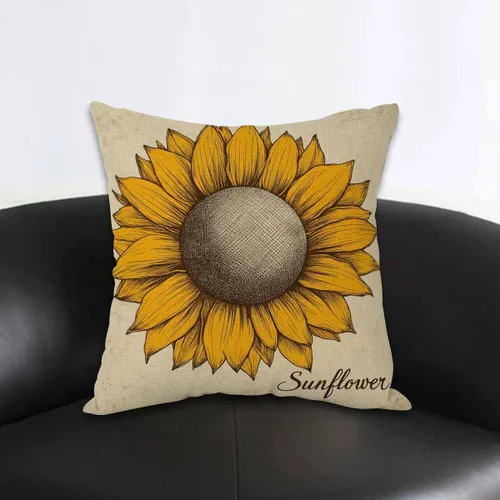 Miniatura 3 de AOYEGO Funda de almohada con diseño de girasol en estilo retro, diseño de cuadrícula aislada, diseño floral, naturaleza, 18 x 18 pulgadas, cojín