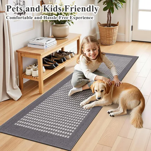 Miniatura 3 de Ileading Alfombra de pasillo de lavandería de 2 x 6 pies, antideslizante, con parte trasera de goma, lavable a máquina, alfombra gris