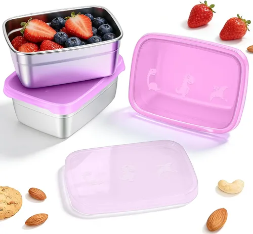 Miniatura 23 de Tanjiae Recipientes Pequeños (1 TAZA) de Acero Inoxidable para Bocadillos para Niños Recipientes de Comida Fáciles de Abrir a Prueba de Fugas