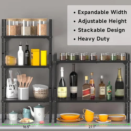 Miniatura 7 de Estante Organizador de Gabinete Expandible, Elevador de Estante Apilable para Cocina Pequeña, Despensa, Escritorio, Armario, Encimera, Oficina