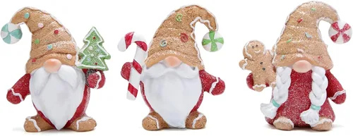 Hodao Juego de 3 Figuras de Gnomos de Navidad, Mini Adornos de Resina Pintados a Mano Estilo Pan de Jengibre, Figuras de Mesa para Decoración Ropa