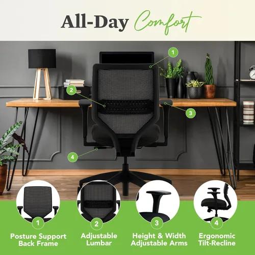 Miniatura 4 de HON Solve - Silla de oficina ergonómica, soporte de malla con respaldo de malla, soporte lumbar ajustable, brazos ajustables en altura, marco
