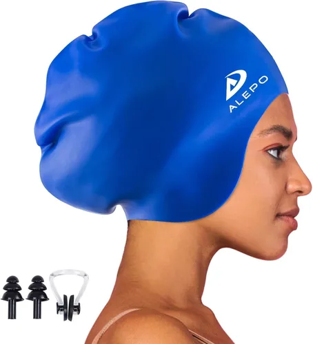 Miniatura 15 de Alepo Gorro de natación extra grande para mujeres y hombres, sombrero de natación de silicona duradera con protección para los oídos, unisex