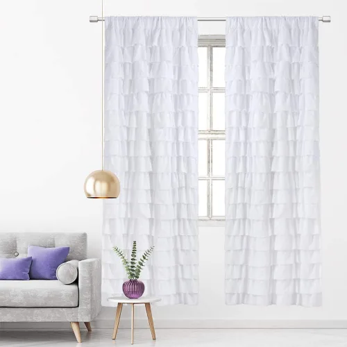 Miniatura 15 de Black Ruffle Curtains 2 Panels, 12-Layer Ruffled Window Panels, Light Filtering Shabby Chic Farmhouse Drapes for Bedroom Dorm Bathroom, Rod Pocket