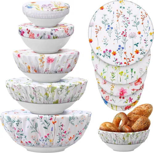 Miniatura 23 de Patelai 10 Pzs Cubiertas para Tazones Reutilizables en 5 Tamaños Tela Elástica de Tela Cubiertas Elásticas para Tazones de Almacenamiento de Varios