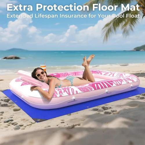 Miniatura 20 de Flotador inflable de bronceado para piscina con lona de protección, flotadores de piscina de 70 x 46 pulgadas para adultos con almohada, flotador 6