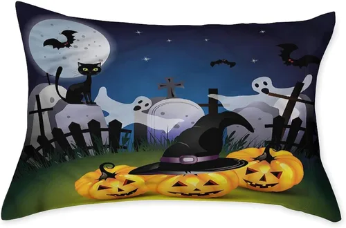 Miniatura 3 de Juego de sábanas bajeras decorativas tamaño Queen, sábanas bajeras de Halloween con bolsillos profundos y 2 fundas de almohada (sin sábana plana)