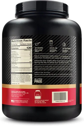 Miniatura 9 de Optimum Nutrition Gold Standard 100% proteína de suero en polvo, mantequilla de maní y chocolate, 5 libras (el embalaje puede variar)