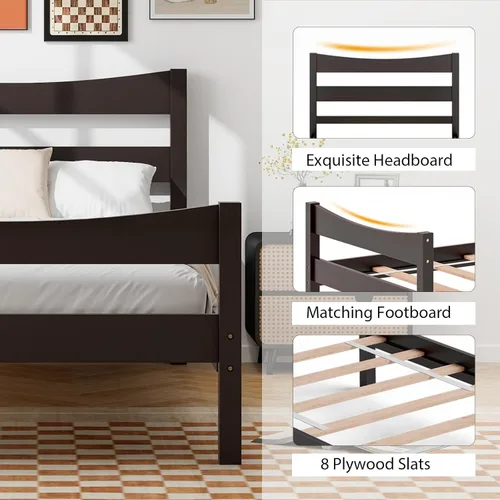Miniatura 4 de Giantex - Marcos de cama individual de madera con cabecero, cama moderna con plataforma y soporte de listones de madera, espacio de almacenamiento