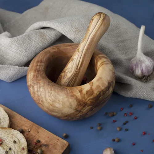 Miniatura 3 de Forest Decor Olivewood - Juego de mortero y maja - Molinillo de madera de primera calidad para hierbas y especias - Accesorios esenciales de cocina