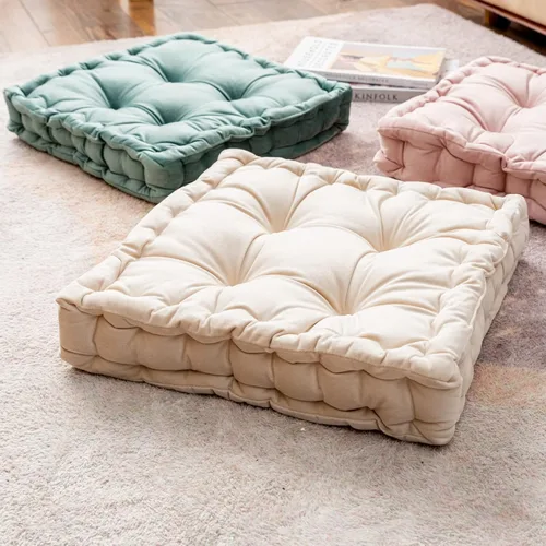 Miniatura 3 de Cojines cuadrados para asiento de suelo, cojín de asiento de silla de tatami de color sólido con asa, cojín de terciopelo portátil grueso para yoga
