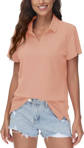 Miniatura 5 de TACVASEN Polo de manga corta con cuello en V para mujer, con protección solar UPF 50+, secado rápido, para golf