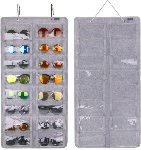 Miniatura 9 de AROUY Organizador de gafas de sol, organizador de gafas con bolsillo para colgar en la pared - Organizador de gafas de sol con 16 ranuras de fieltro