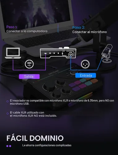Miniatura 10 de Fifine Mezclador de juegos para chat de voz y transmisión, amplificador de auriculares de sonido envolvente de 7.1 canales, preamplificador XLR