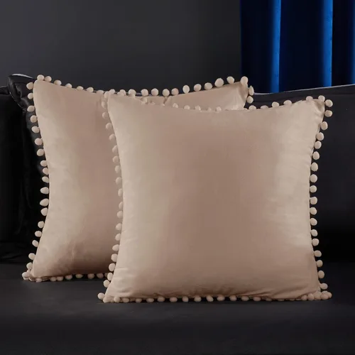 Miniatura 33 de Deconovo Juego de 2 fundas de almohada de terciopelo, 26 x 26 pulgadas, color azul, suaves pompones cuadrados con funda de cremallera oculta