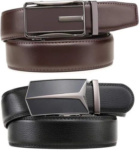 Miniatura 2 de Founders & C Cinturón para hombre, 2 unidades, vestido de cuero con trinquete con hebilla deslizante de 1 38 pulgadas en caja de regalo