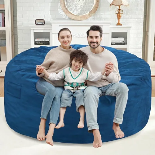 Miniatura 246 de Puf de 5 pies, puf grande con relleno de espuma viscoelástica, sofá puff esponjoso con funda de terciopelo holandés, puf redondo para sala de estar