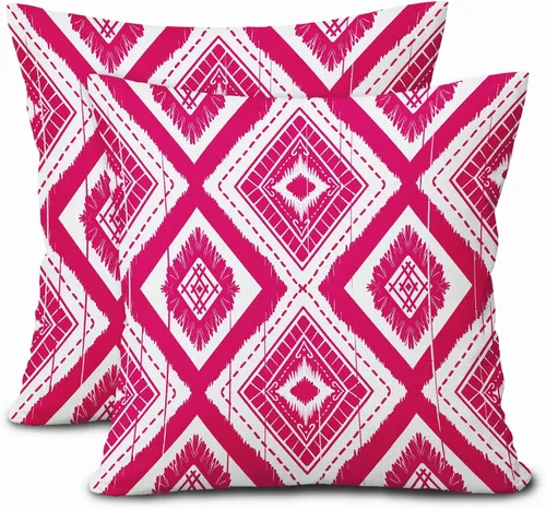 Miniatura 23 de Juego de 2 fundas de almohada geométricas de color naranja quemado de 18 x 18 pulgadas con diamantes Ikat de color marfil óxido, estilo bohemio