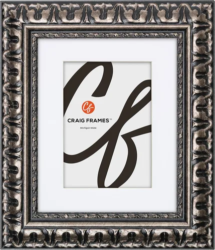 Craig Frames Bravado - Portarretratos de 5 x 7 pulgadas mate para fotos de 4 x 6 pulgadas, color plateado antiguo