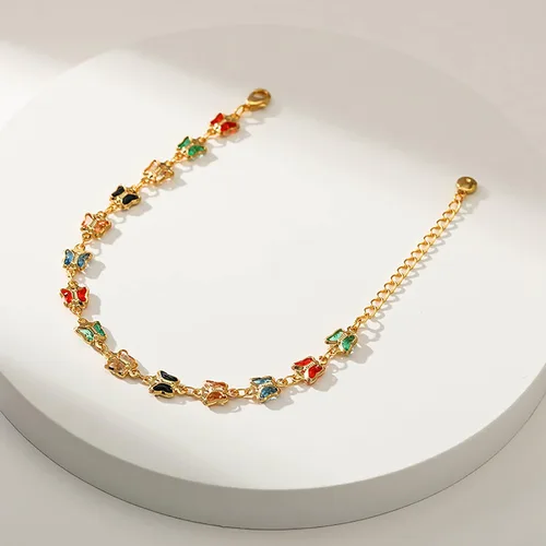 Miniatura 27 de Delicadas pulseras de oro para mujer, chapado en oro 18, ajustable, mal de ojo, mariposa, cuentas, perla, corazón, turquesa, hecha a mano para mujer
