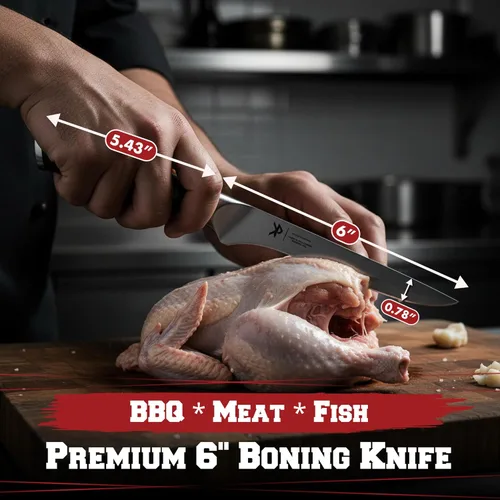Miniatura 5 de Kitchen perfection Juego de Tallado de BBQ para Carne - Cuchillo de Cortar Pechuga de 12" + Cuchillo de Deshuesar de 6" con Fundas - Súper Afilado