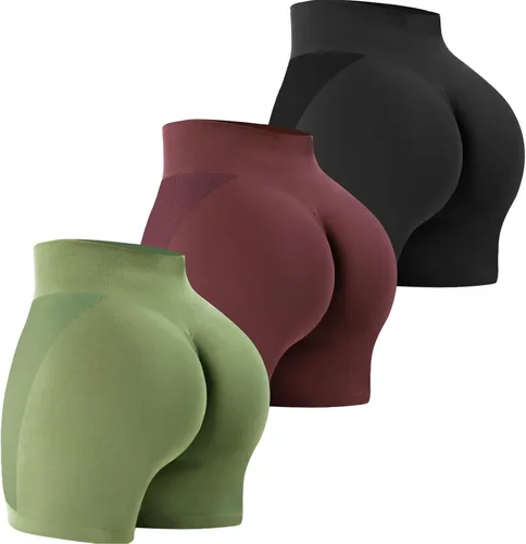 Miniatura 24 de VVX Pantalones cortos de entrenamiento para mujer, 3 piezas, con levantamiento de glúteos, sin costuras, cintura alta, pantalones cortos de yoga