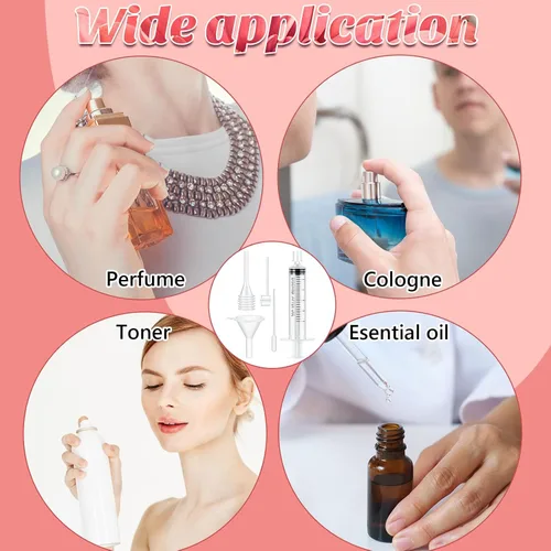 Miniatura 5 de Geiserailie Kit de 25 piezas de bomba de recarga de perfume, dispensador de perfume, incluye embudos, bombas dispensadoras, jeringas, goteros