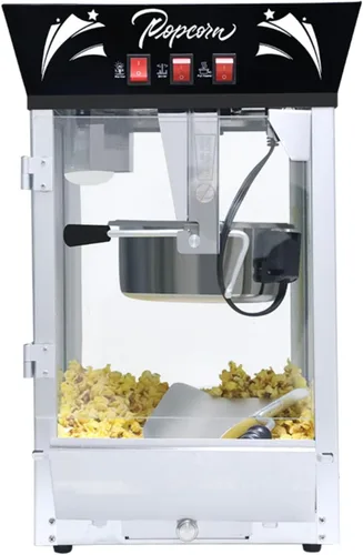 Máquina comercial de palomitas de maíz de 12 onzas, máquina de palomitas de maíz de acero inoxidable con vidrio templado y plataforma de Negro