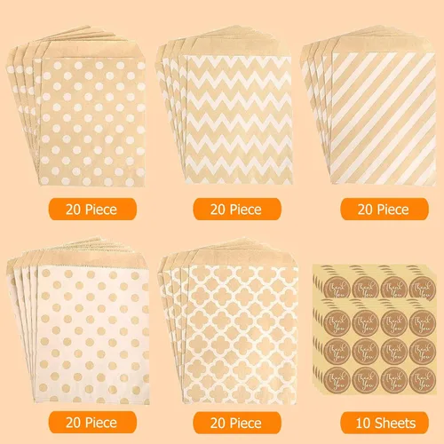 Miniatura 3 de Elvielsl Paquete de 100 bolsas de papel, bolsas de regalo de fiesta, bolsa de regalo pequeña para dulces, galletas, palomitas de maíz, aperitivos
