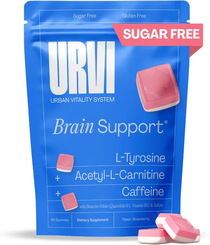 URVI® Gomitas cerebrales – L-tirosina, acetil-L-carnitina, cafeína, L metil folato (Quatrefolic® 5-MTHF), vitamina B12 y yodo – Aumenta la energía y