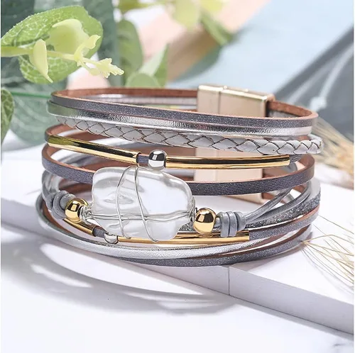 Miniatura 5 de Fesciory - Pulsera de piel de leopardo para mujer, pulsera de cuero multicapa, brazalete con cierre magnético, joyería