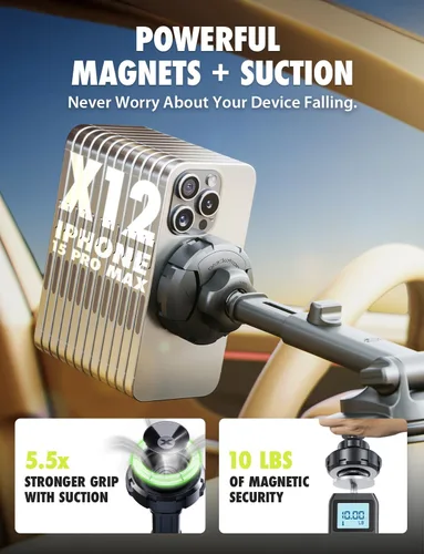 Miniatura 5 de Bracketron MagAlign Max - Soporte magnético para teléfono MagSafe para parabrisas y tablero, soporte magnético de teléfono de succión de vacío 360