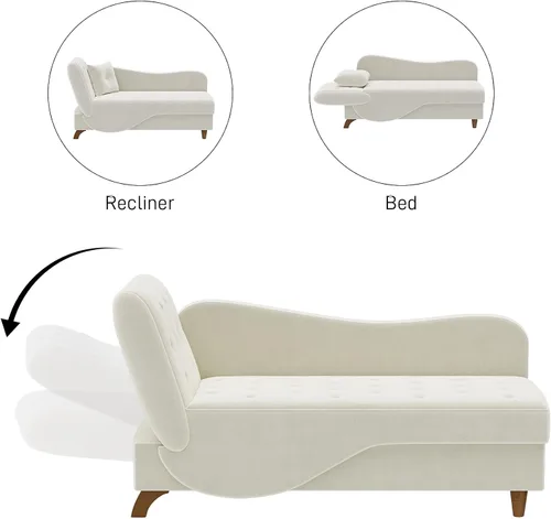 Miniatura 5 de DAMAIFROM Tumbona interior con almacenamiento, respaldo ajustable, silla de lectura reclinable, sofá cama con almohada, futón de terciopelo 3 en 1