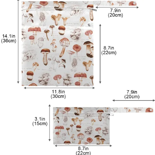 Miniatura 7 de visesunny Seta dibujada a mano, 2 bolsas húmedas con bolsillos con cremallera, lavable, reutilizable, espaciosa para viajes, playa, piscina, Multi51.