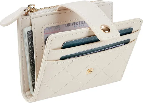 Miniatura 37 de Cartera de cuero para mujer, pequeña, compacta, plegable, con bolsillo para monedas con cremallera