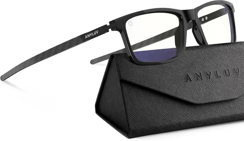 ANYLUV Blue Light Glasses for Men,Rectangle Business Style Glasses, Carbon Fiber Straight Legs Glasses for Eye Protection