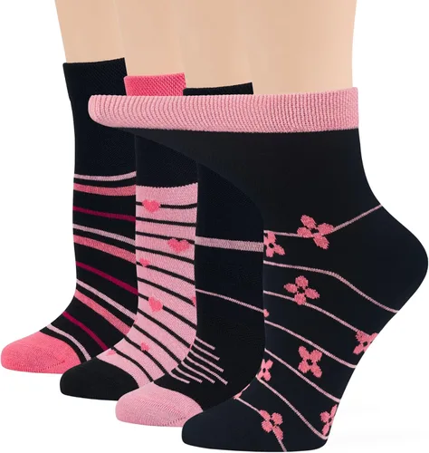 Miniatura 41 de 7BIGSTARS KINGDOM Women's Cotton Quarter Non-Binding Diabetic Fashion Socks-L-M-4 Pack-Multicolor