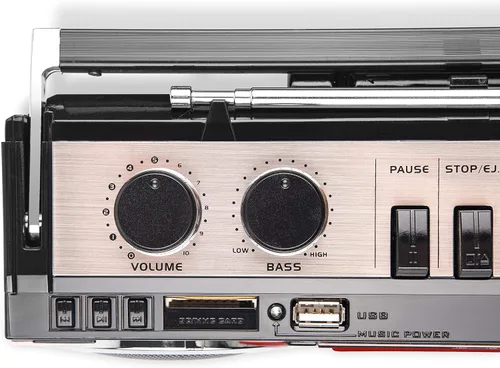 Miniatura 8 de Riptunes Boombox de cassette, Boombox retro Bluetooth, reproductor y grabador de cassette, radio AM/FM/SW-1-SW2 de 4 bandas, USB, SD y entrada Negro